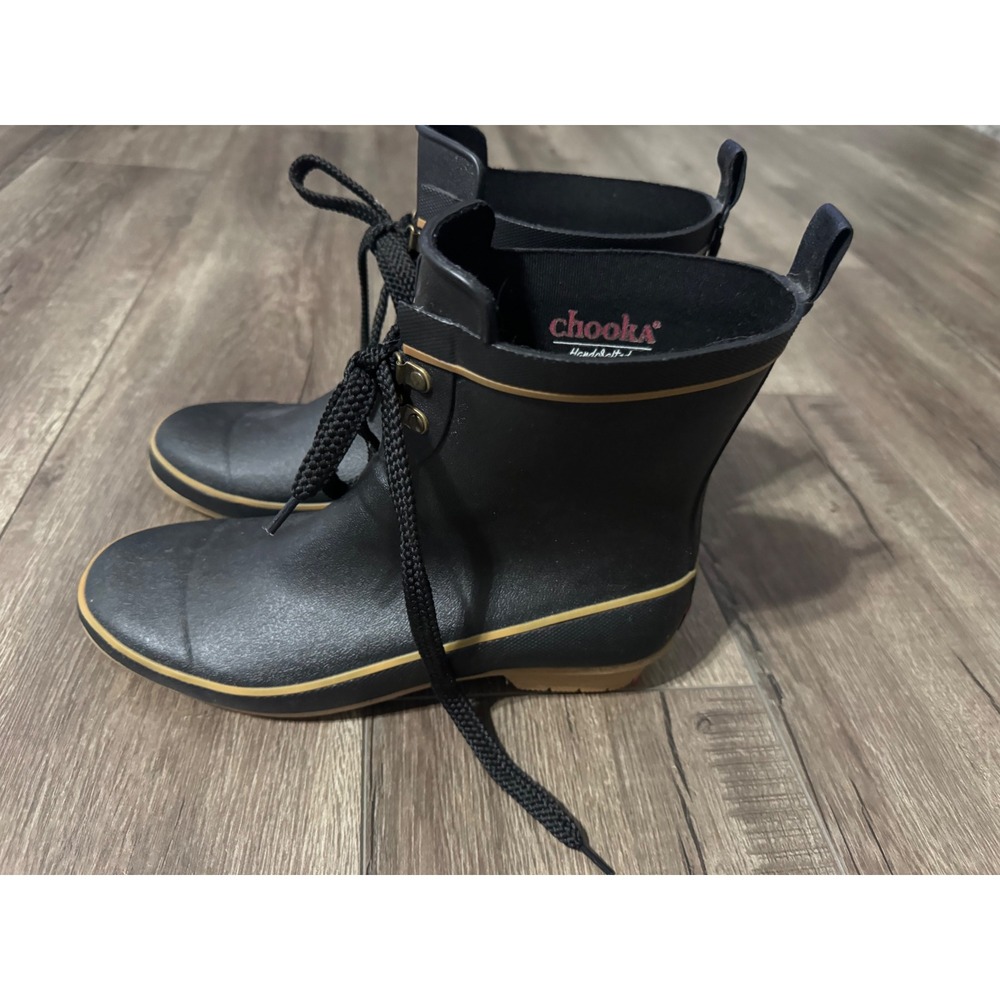 Chooka Waterproof Rain Boots Women's Size 8‎ Lace Up Ankle Memory Foam Black